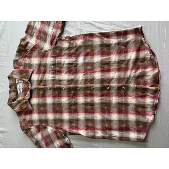 Vintage Cabin Creek Brown Plaid Button Down Flannel Shirt size Large 100% Cotton - Picture 2 of 7